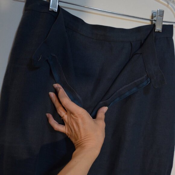 Maxi Skirt Straight Blue-Grey Zipper Button Waist-14', Hips-20.5', Length-35.5' - Picture 7 of 7